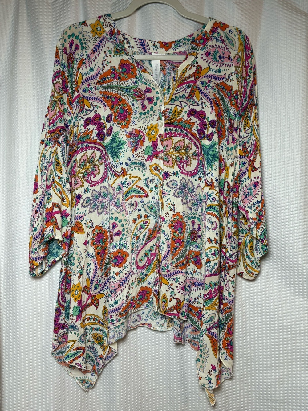 Grand & Greene Boho Colorful Paisley Print Tunic Asymmetric Handkerchief Hem 2X